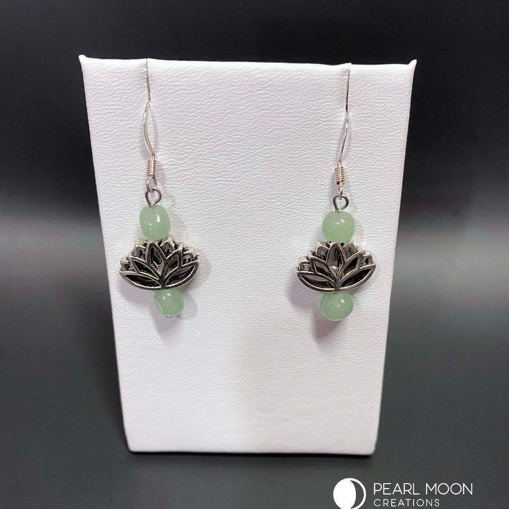 Silver Lotus and Aventurine Earrings